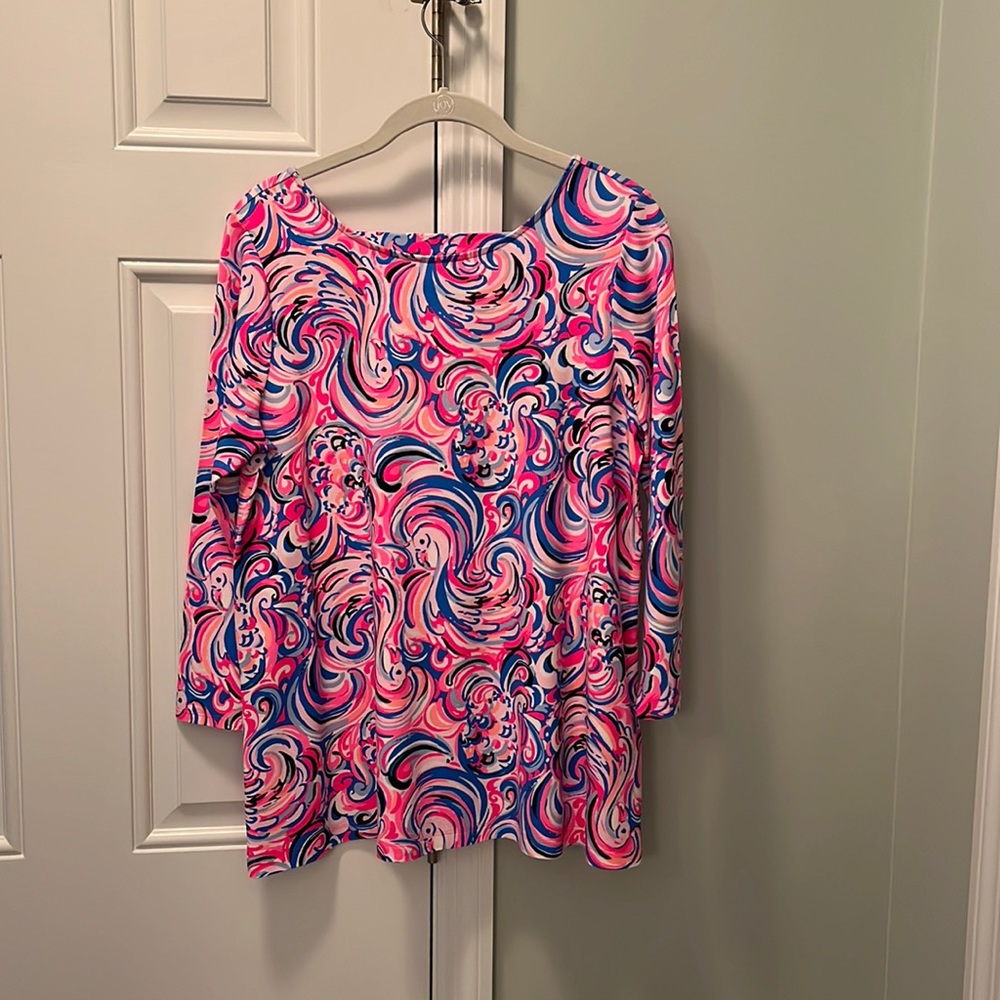Lilly Pulitzer Pink and Blue Swirl Print Long Sleeve Top Flamingoals